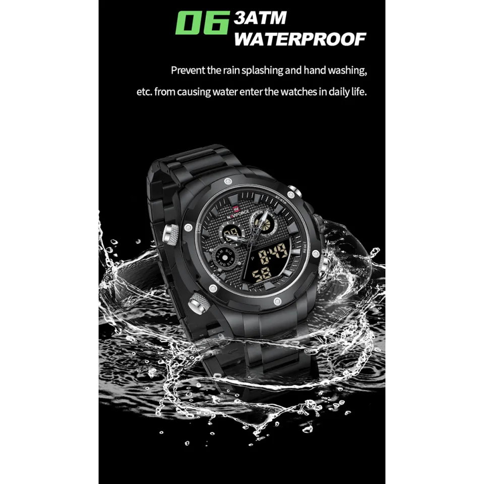 NAVIFORCE NF9217 Black Stainless Steel Dual Time Watch For Men