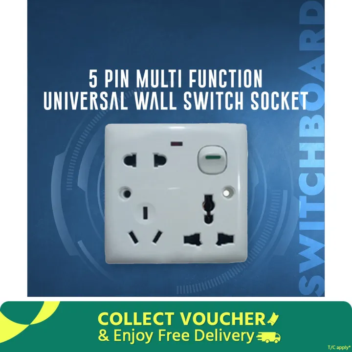 5 Pin Multi Function Universal Wall Switch Socket - Universal Socket