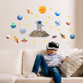 Cartoon Space Astronaut Wall Stickers Creative Home Wall Decor Self-adhesive Kids Room Decoration Bedroom Background Wall Decor. 