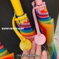 Korean version of INS candy color transparent color rainbow safety children's umbrella cute thickened semi-automatic umbrella umbrella for men and women. 