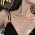 Korean Fashion Temperament Crystal Shiny Clavicle Chain Female European and American Chain around the Neck Round Small Pendant Prom Accessories Locket Chain for Ladies at Wedding, Birthday Party, Anniversary Gift.