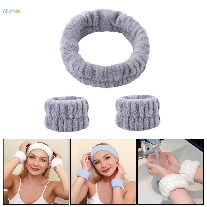 Face%20Wash%20Headband%20Wristband%20Set%20SPA%20Headband%20Makeup%20Headband%20Facial%20Wrist%20Cuffs%20for%20Shower%20,%20Gray%20-%20Image%203