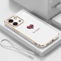 Vivo Y28 Y18 Y18s VivoY28 Luxury Love Heart Casing Square Edges Plating Back TPU Soft Case with Lanyard Cover. 