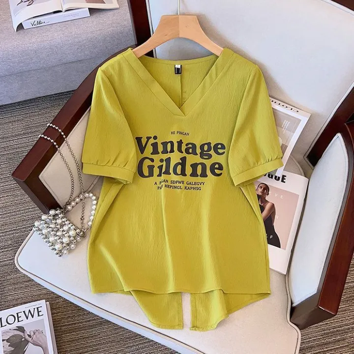 Split%20Short%20Sleeve%20T%20T-shirt%20Women's%20Summer%20New%20Korean%20Style%20Loose%20Slimming%20Large%20Size%20V%20Collar%20Top%20Female%20Fashion%20-%20Image%207