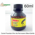 Camel Fountain Pen Ink Permanent Black Bottle 60 Ml 2 Oz Camlin Single. 