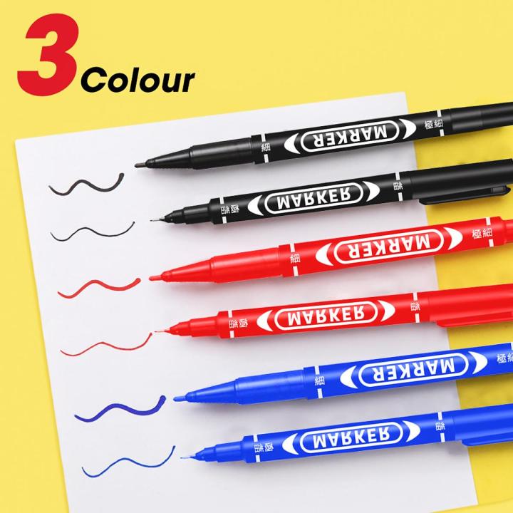 1/3Pcs Markers Black Blue Red Double Headed Marker Pen For Paper Steel CD Glass Fabric Paint Marking Office School Supply