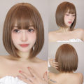 Light Brown Synthetic Wigs Straight Short Bob Cut with Bangs Wig for White Women Korean Daily Party Cosplay Heat Resistant Hair. 