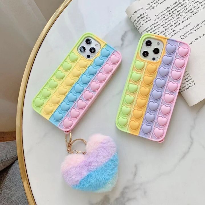 Love Heart Push Bubble Case For Iphone 14 13 12 Pro Max Mini 7 8 XR X Stress Reliever Toys Popits Silicone Phone Case Cover