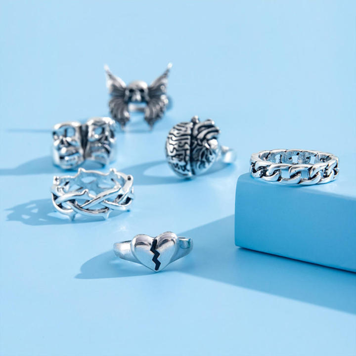 Crafted%20Goth%20Punk%20Rings%20Fashion%20Accessory%20Exaggerated%20Retro%20Rings%20Hollow%20Brain%20Motif%206-Piece%20Set%20for%20Men's%20Fashion%20Street%20-%20Image%205