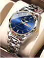BINBOND  B5552  Silver & Golden Stainless Steel  Fashion Day Date Analog  Wrist Watch For Men - RoyalBlue Silver & Golden. 