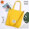 Canvas Tote Bag with Long Adjustable Strap Exclusive Design Yellow Color Shopping Bag /College University Bag, Tote Bag, Canvas Bag with Zipper. 