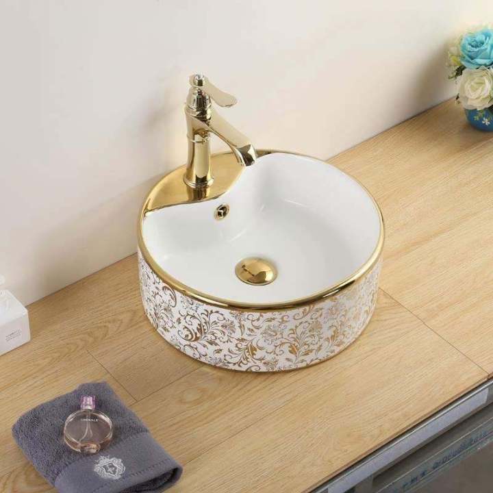 G369 Luxury bathroom lavabo golden sink ceramic art vanity basin ...