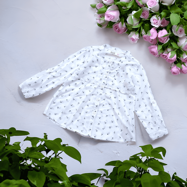 Baby Girl Full Sleeve Shirt: Adorable Anchor Print, Soft Cotton, Ages