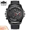 (New) carat xinew Port men calendar ub-dial decor faux leather band quartz writ watch. 