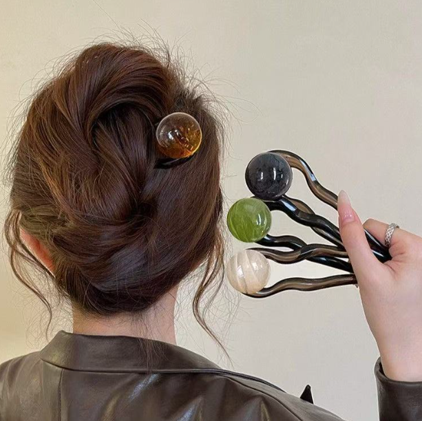 New high-end coconut jelly ball retro simple beads U-shaped hairpin acrylic hairpin hairpin headdress hairpin