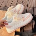 White Sports Vulcanize Shoes for Women, Knitted Upper, PVC Outsole, Comfortable and Durable, Available in Sizes 36-40, Pink and White, Suitable for Walking, Running, Jogging, and Playing. 