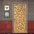 Carved Wood Panel Door Stickers Retro Decorative Sticker Self-adhesive Waterproof Relief Pattern Wallpaper Mural Apartment Decor. 