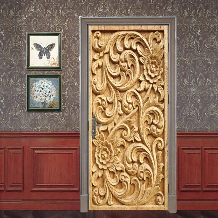 Carved%20Wood%20Panel%20Door%20Stickers%20Retro%20Decorative%20Sticker%20Self-adhesive%20Waterproof%20Relief%20Pattern%20Wallpaper%20Mural%20Apartment%20Decor%20-%20Image%203