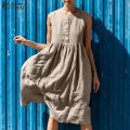 ZANZEA Womens Summer Sleeveless Tank Dress Casual Solid Cotton A-Line Midi Dresses #15. 