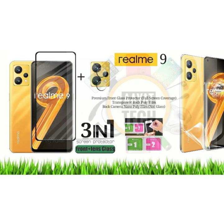 Realme 3in1 Combo Pack Premium Front Screen Protector Glass, Camera  Nano Poly Flim Protactor, Back Transparent Gel Poly)