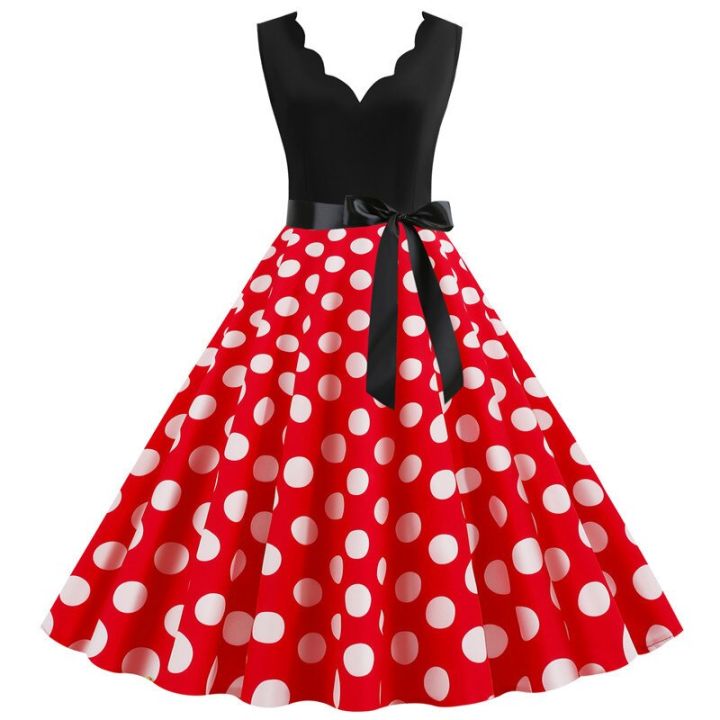 Women%20Retro%20Summer%20Dresses%2050s%2060s%20Rockabilly%20Sleeveless%20V-neck%20Polka%20Dot%20Bow%20Pinup%20Ball%20Grown%20Party%20Sundress%20Robe%20Vestidos%20-%20Image%206