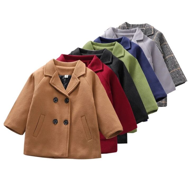 Spring Boys Jackets Child Girl Woolen Double-breasted Baby Trench Coat Lapel Autumn Kids Outerwear Winter Wool Overcoat