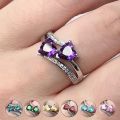 Beiver Double Heart Rainbow CZ Ring in Rhodium Plated Wedding Bands AAA Zircon Jewelry Women Accessories Engagement Ring. 