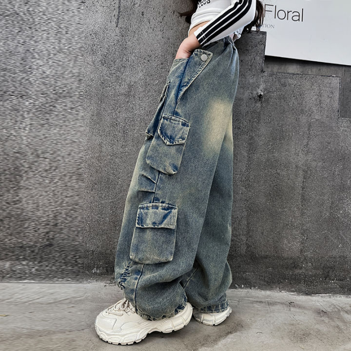 Teenage%20girls%20wide%20leg%20jeans%202024%20autumn%20fashion%20children's%20casual%20denim%20pants%20children's%20workwear%20straight%20leg%20Baggy%20pants%2015Y%20-%20Image%206