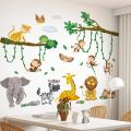 Cartoon Zoo Monkeys Wall Stickers Kids Room Elephant Giraffe Children's Room Baby Room Decor Wall Sticker Nursery Mural Poster.