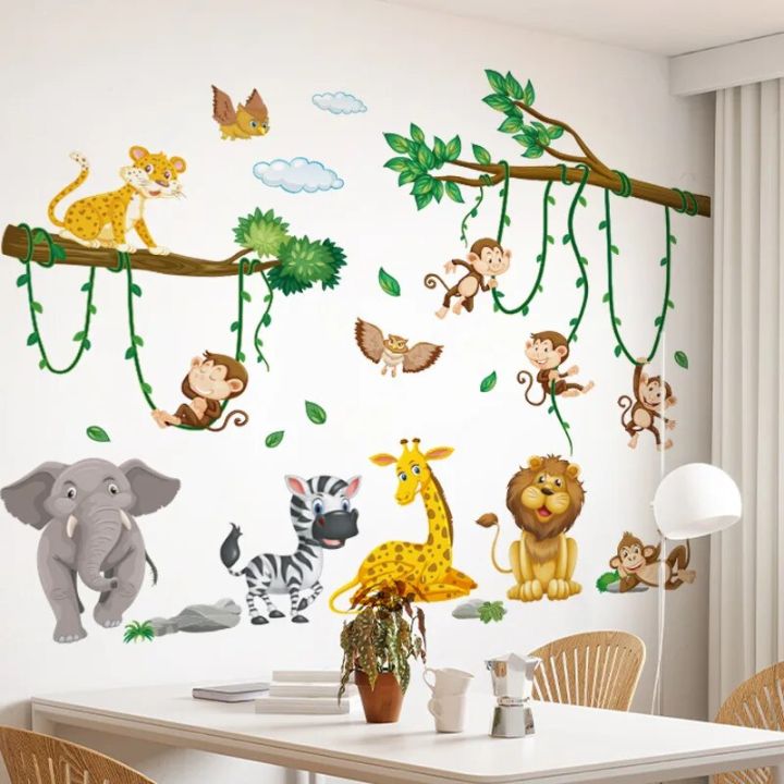 Cartoon Zoo Monkeys Wall Stickers Kids Room Elephant Giraffe