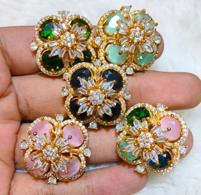 Splendid Indispensable -Quality And Durablity -Flower Shaped Pink Stone Studded American Diamond Cut finger ring- Innovative