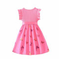 GC Kids Girls Cartoon Butterfly Pattern Dress Round Neck Cotton Ruffled Sleeve Dress Summer Basic Casual Outfits.