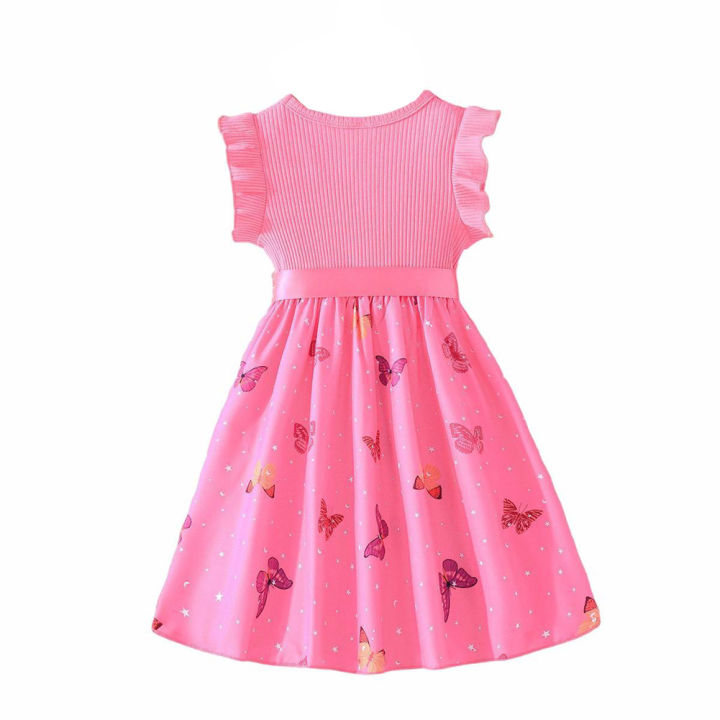 GC%20Kids%20Girls%20Cartoon%20Butterfly%20Pattern%20Dress%20Round%20Neck%20Cotton%20Ruffled%20Sleeve%20Dress%20Summer%20Basic%20Casual%20Outfits%20-%20Image%2010