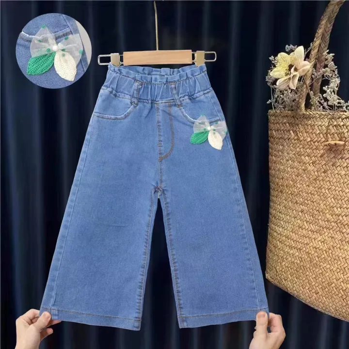 Girls'%20summer%20denim%20wide-leg%20pants%20for%20little%20girls%202024%20new%20trendy%20cropped%20pants%20stretch%20foreign%20style%20children's%20pants%20-%20Image%203