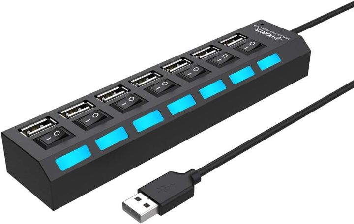 Adapter 4 Ports USB 2.0 Hub with Individual On/Off Switch – Multi ...