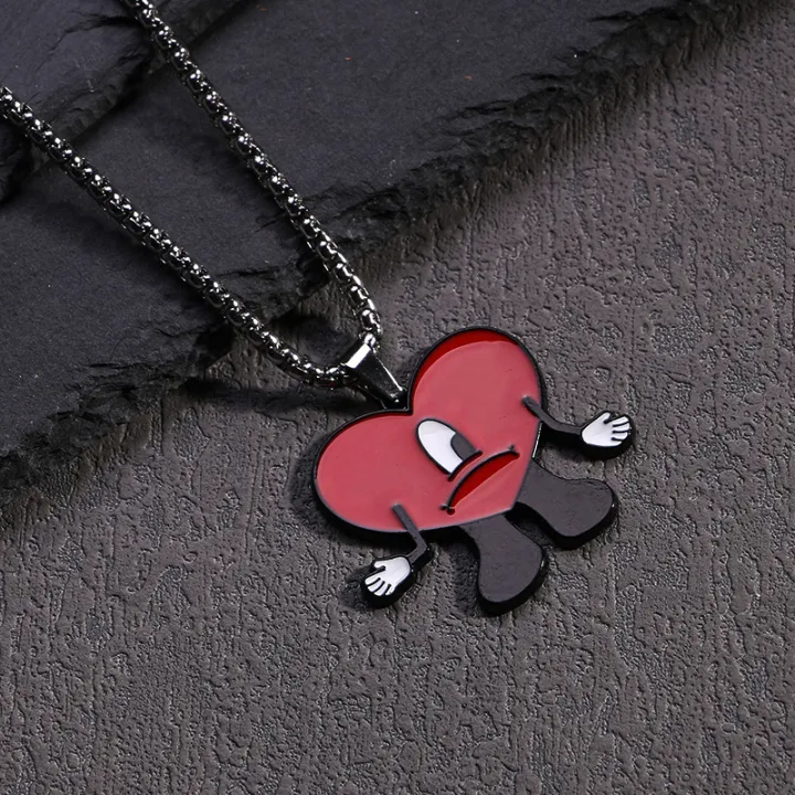 Bad Bunny Bad Bunny Necklace Red Cartoon Love Red Long Titanium Steel Sweater Chain Does Not Fade Wholesale