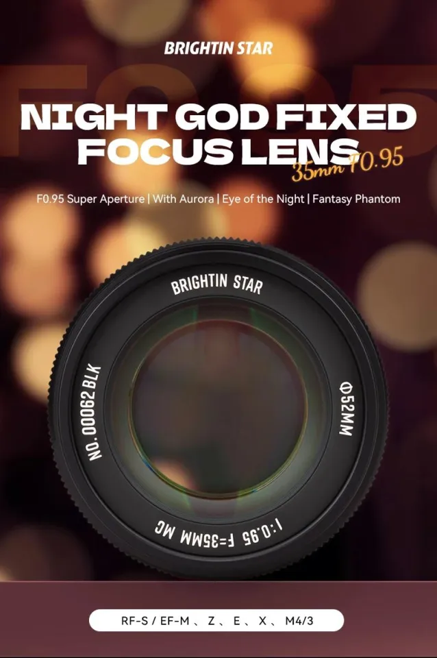 Brightin star 35mm APS-C manual focus DSLR mirrorless camera lens fit  for Nikon Z Sony e Fujifilm Fuji X Canon EF-M M4/3