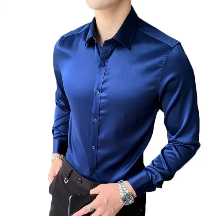 Men's%20Luxury%20Navy%20Satin%20Dress%20Shirts%202023%20Brand%20New%20Slim%20Fit%20Long%20Sleeve%20Shirt%20for%20Men%20Business%20Casual%20Strech%20Chemise%20Homme%20-%20Image%202
