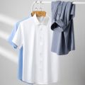 Casual Short Sleeve Shirts for Men 5XL Stretch Solid Color Soft Half Sleeve Men Shirt Business Regular Fit Without Front Pocket. 