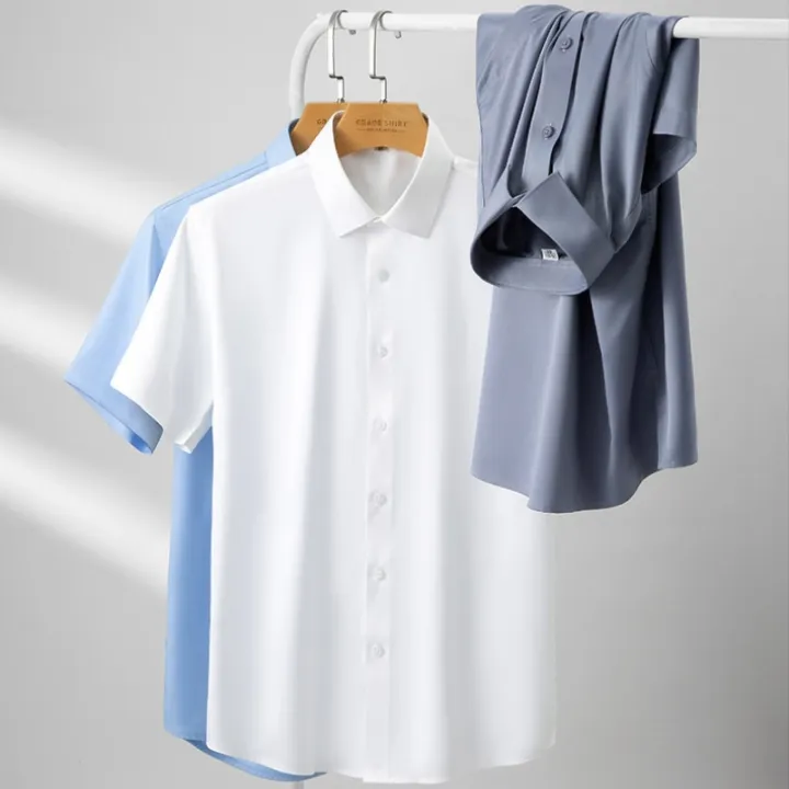 Casual%20Short%20Sleeve%20Shirts%20for%20Men%205XL%20Stretch%20Solid%20Color%20Soft%20Half%20Sleeve%20Men%20Shirt%20Business%20Regular%20Fit%20Without%20Front%20Pocket%20-%20Image%205
