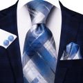 【Bestselling Product】 Black Brown Silk Ties For Men 2024 Classic Plaid Check Business Wedding Mens Neck Tie Handkerchief Cufflinks Gift For Men Hi-Tie.
