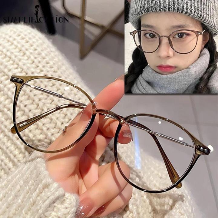 Korean Version Fashion Round Frames Anti Blue Light Computer Glasses/ Transparent Lens Metal Frame Ultralight Myopia Eyeglasses