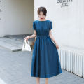 2024 women's new round neck design sense retro new Chinese dress summer women's French long skirt to wear on both sides.
