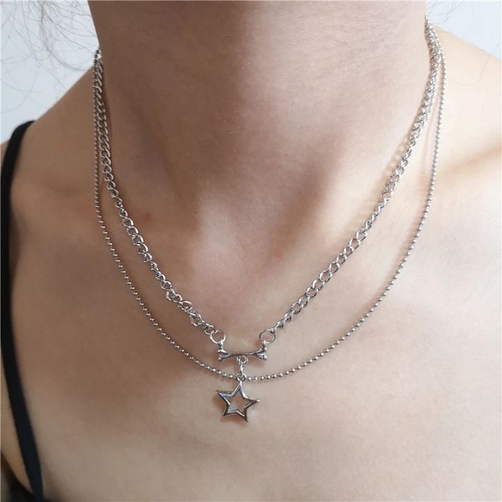 Kpop%20Goth%20Vintage%20Cool%20Y2K%20Star%20Pendant%20Beaded%20Silver%20Color%20Chain%20Necklace%20For%20Women%20Men%20Aesthetic%20Grunge%20EMO%20Jewely%20Accessory%20-%20Image%206