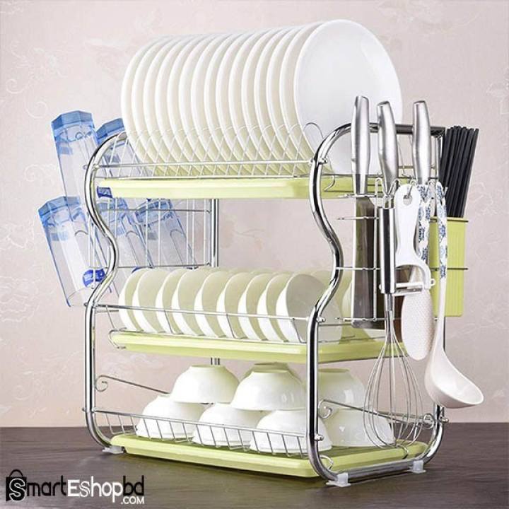 Layer Dish Drying Rack Counter Dish Rack with Tray Silver