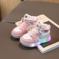 Spring and Autumn Children's Sneakers, High Top Girls' Mesh Casual Shoes, Boys' Sneakers, 1-6 Years Old Baby LED Shoes.