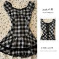 Kawaii Dress korean Sweet Cute Plaid Lace Dresses Summer Women Short Skirt Vintage Aesthetic Fairycore Y2K Preppy Clothing. 