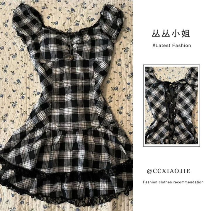 Kawaii%20Dress%20korean%20Sweet%20Cute%20Plaid%20Lace%20Dresses%20Summer%20Women%20Short%20Skirt%20Vintage%20Aesthetic%20Fairycore%20Y2K%20Preppy%20Clothing%20-%20Image%205