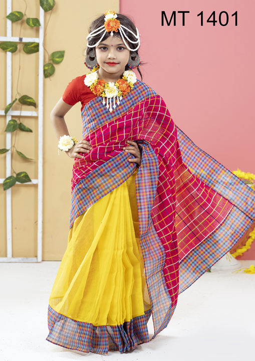 Tangail%20Tat%20Baby%20Girl's%20Half%20Silk%20Saree%20(Waist%20to%20feet%20:%2028inch%20long%20for%20Baby)%20-%20Image%202