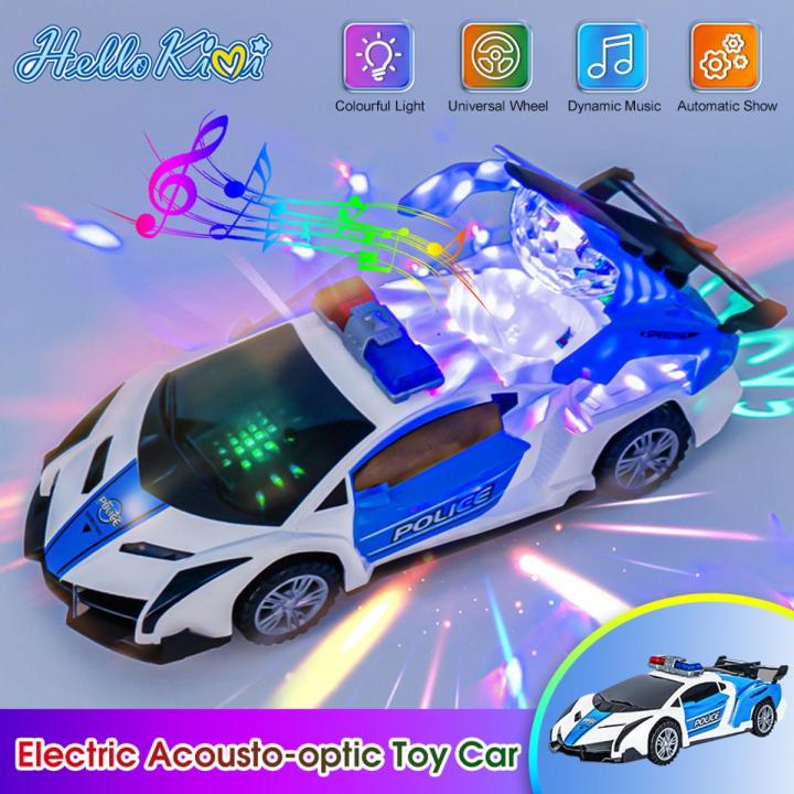 Hellokimi Electric Toy Car 360°Rotation P o lic e Car Vehicle with LED Light Music Dancing Deformation Rotating Car Light Music Dancing Deformation Rotating Car Automatic Lifting Door Universal P o li ce Cars Educational Toy Gifts For Kids